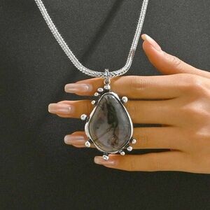 Vintage Silver and Black Pendant Necklace